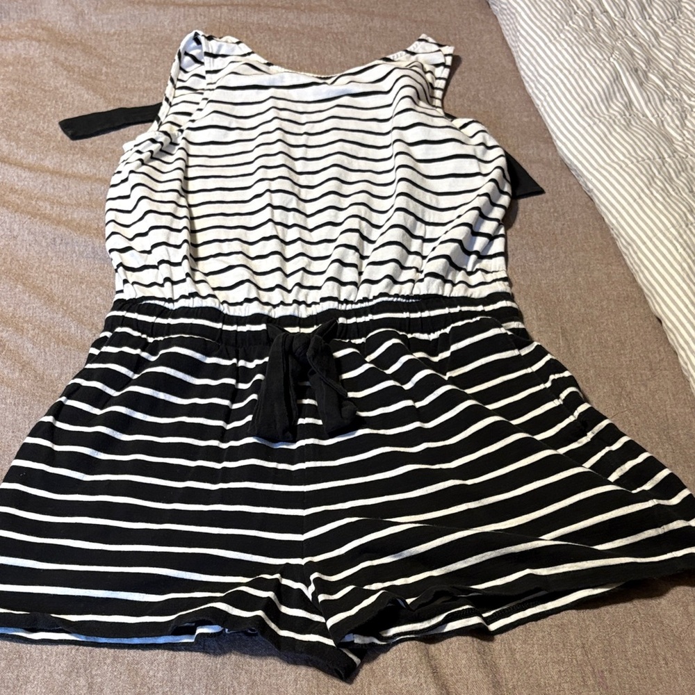 Vineyard Vines Black & White Striped Sleeveless Romper
